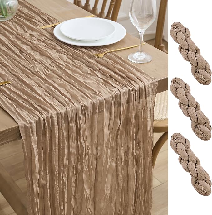 Asee'm 3pcs Cheesecloth Table Runner 120 Inches Long Nude Boho Gauze Cheese by Aseem