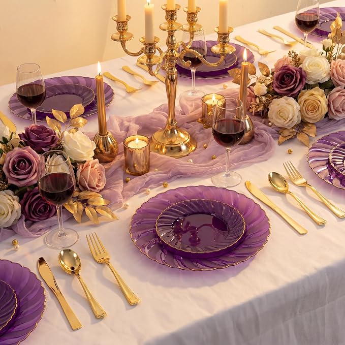 YOUBET 125PCS Clear Purple Plastic Plates - Image 9