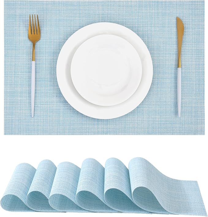 Leetaltree Soft Sky Blue Woven Placemats Set of 6 by Leetaltree-ArtatEveryTable