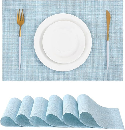 Leetaltree Soft Sky Blue Woven Placemats Set of 6 by Leetaltree-ArtatEveryTable
