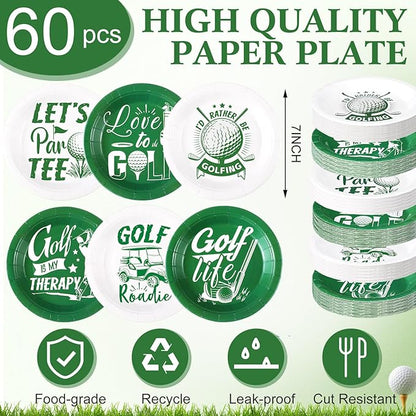 60 Pcs Golf Party Decorations 7 Inch Golf Party Paper Plates for Birthday Table Supplies Lets Par Tee Plates Disposable Sports Dessert Tableware for Holiday Baby Shower Favors