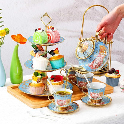 21 Pcs Porcelain Tea Set for Women Tea Party - Image 3