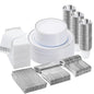BESTVIP 350 PCS Silver Dinnerware Set for 50 Guests, Plastic Dinnerware Set for Party, Wedding, Christmas, Halloween, Include: 100 Plastic Plates, 50 Silver Silverware, 50 Cups, 50 Paper Napkins