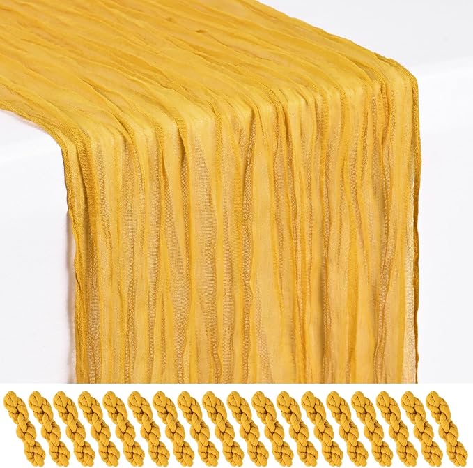 Showgeous 18 Pack Gold Cheesecloth Table Runner, 17 x 108 Inches | Boho by Showgeous