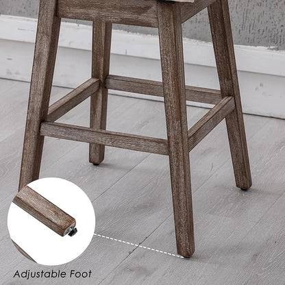 Counter Height Bar Stools Set of 2, Linen Fabric Mid Century Modern Swivel Barstool with Back & Wood Legs Comfy Upholstered Counter Chairs for Home Bar/Dining Room/Restaurant, Cream