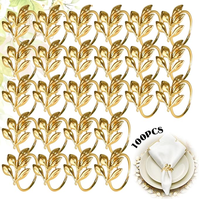 Leaf Napkin Rings Set of 100 Metal Napkin Rings Bulk Table Napkin Ring Suitable by YMGN