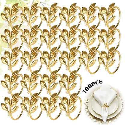 Leaf Napkin Rings Set of 100 Metal Napkin Rings Bulk Table Napkin Ring Suitable by YMGN