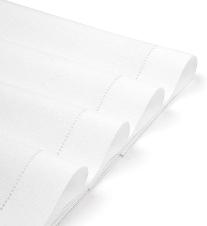 D'Moksha Homes White Linen Placemats Set of 4 - Classic Hemstitch Placemats 14 x 19 Inch - 100% Pure Linen Table Mats for Valentines, Spring, Easter - Handcrafted and Machine Washable