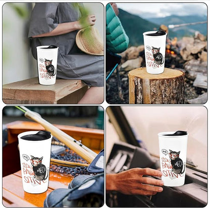 Ceramic Travel Coffee Mug, Reusable White Mug Unique To Go Coffee Cup - Image 6