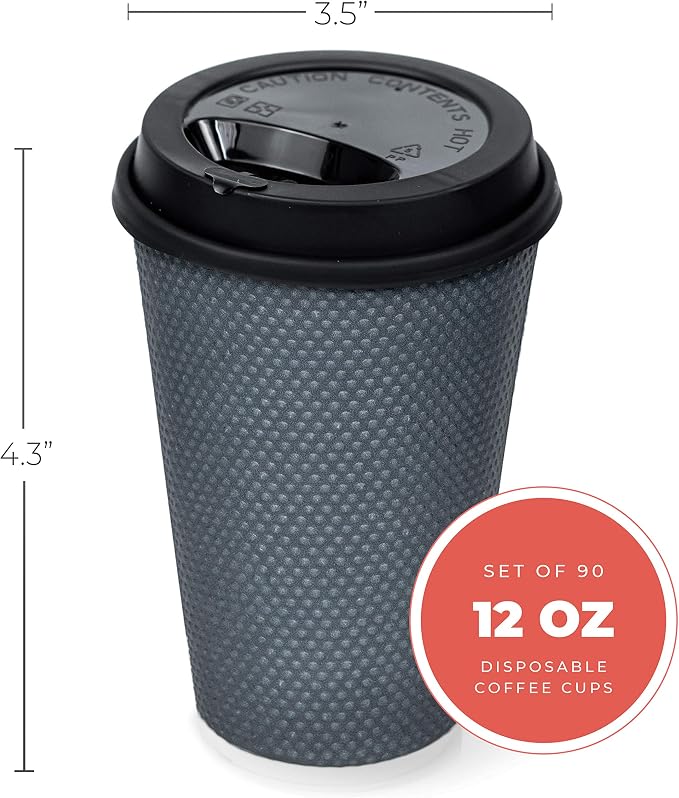 Disposable Coffee Cups With Lids - 12 oz Togo Coffee Cup With Lid. Large To Go - Image 2