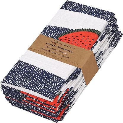 RUVANTI Cloth Napkins Set of 6 Cotton 100%, 18x18 Inches Napkins Cloth Washable, Soft, Absorbent. Cotton Napkins for Parties, Christmas, Thanksgiving, Weddings, Dinner Napkins Cloth - Watermelon