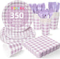 Vyntra 350 Pcs Lavender & White Checkered Gingham Paper Plates and Napkins Set by PartyTablewareSupplies