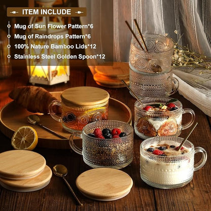 LANDNEOO 12pcs Set Irish Coffee Glasses, Vintage Coffee Mugs, Overnight Oats - Image 2