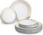OCCASIONS 120 Plates Pack,(60 Guests) Heavyweight Premium Wedding Party Disposable Plastic Plates Set -60 x 10.5'' Dinner + 60 x 7.5'' Salad/Dessert (Sundance White & Gold Rim)