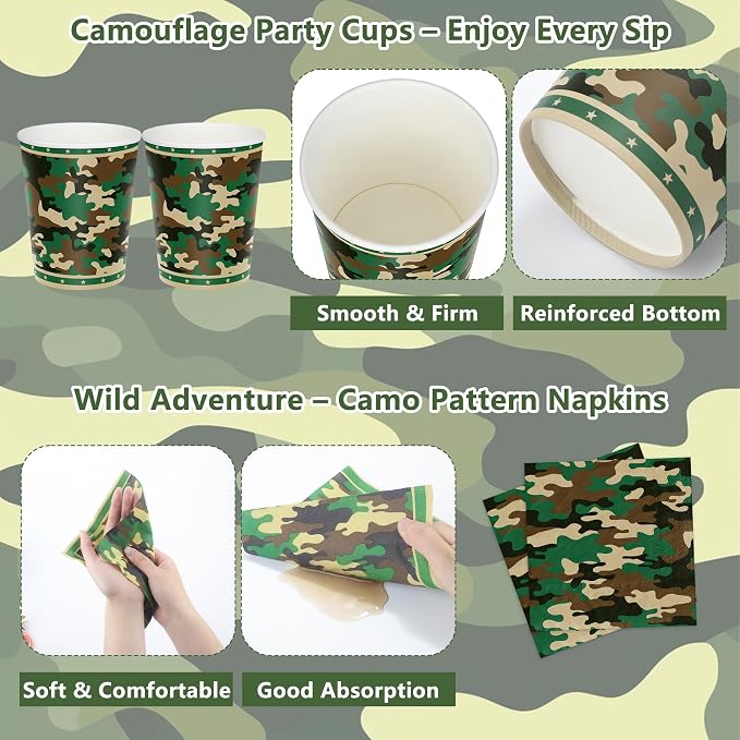 Kochorie 96 Pieces Camouflage Themed Party Supplies Disposable Camo Tableware - Image 4