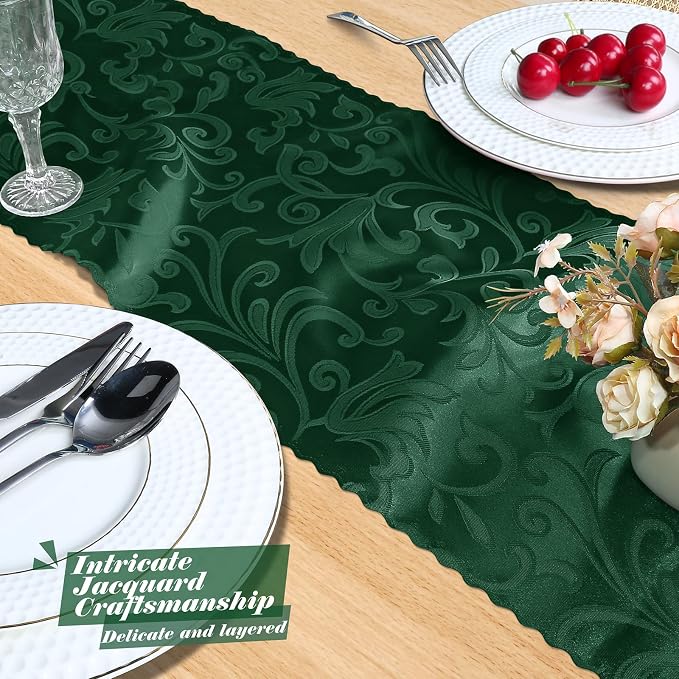 MILVOWOC Emerald Green Satin Table Runner, 4 Pack, 12 x 72 Inch | Jacquard - Image 7