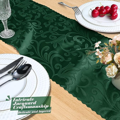 MILVOWOC Emerald Green Satin Table Runner, 4 Pack, 12 x 72 Inch | Jacquard - Image 7