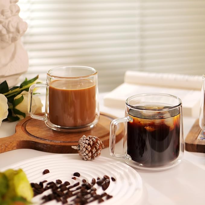 CNGLASS 15oz Double Walled Glass Coffee Mugs, Large Insulated Glass Mugs - Image 6
