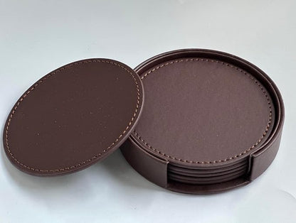 Set of 6 Leather Coasters, Round Coasters - Image 2