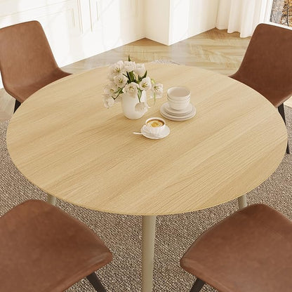 43.3 Inch Round Dining Table Set for 4, Modern Small Kitchen Coffee Set for Dining Room Kitchen Apartment (Cream Table + 4 Brown Chairs)
