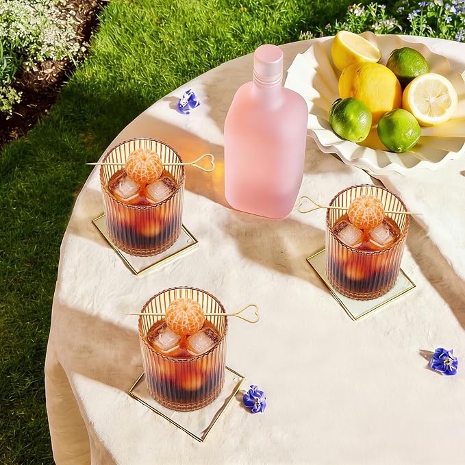 14 oz Ribbed Drinking Glasses Set of 6, High Clear Vintage Iced Coffee Cups - Image 4
