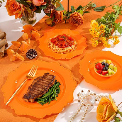 COLOSUS 60 pcs Orange Plastic Plates -Thanksgiving Plastic Plates for Party include 30 Dinner Plate and 30 Dessert/Salad Plate for Wedding,Party,Anniversary,Daily Use