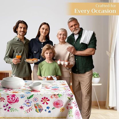 Maison d' Hermine Table Cloth Rectangle Table 100% Cotton 60 x 90 Inches Tablecloth Reusable Decorative for Dining Room Farmhouse Home Valentines Day Decorations Spring Summer - Happy Florals - Sweety