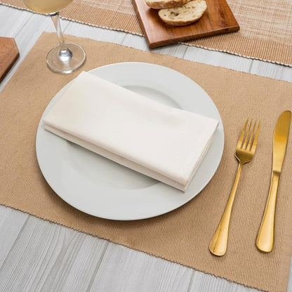 Blue Needles Solid Cloth Napkins Set of 12 Cream 100% Cotton Dinner Napkins 18x18 inches - Soft, Reusable, Absorbent & Washable Linen, Ideal for Wedding Events, Parties & Everyday Use