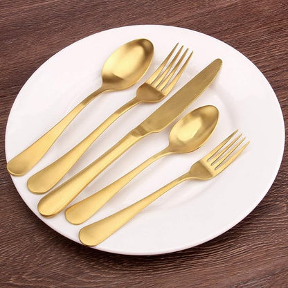 SHARECOOK Satin Finish 40-Piece Stainless Steel Flatware Set, Matte Gold - Image 6