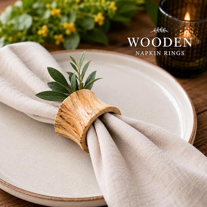 Wooden Napkin Rings, farmhouse or boho décor, Thanksgiving, handcrafted artisan - Image 4