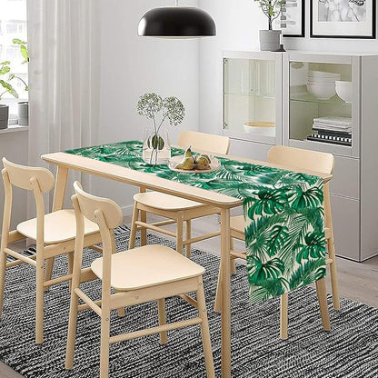 Tropical Leaves Table Runner Jungle Green Plam Tree Leave Retro Boho Hawaii - Image 3
