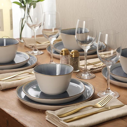 Gibson Elite Algeria River Plates and Bowls Sets, 12-Piece Stoneware Dinnerware - Image 3