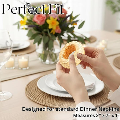 ALPHA Living HOME Woven Rayon Napkin Rings Set of 12 - Elegant Napkin Holder for Cloth Napkins for Dining Table - Boho Home Decor for Easter, Holiday, Christmas, Everyday Dinner Party (Pastel Color)