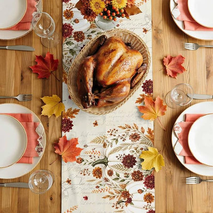 White Pumpkins Fall Table Runner 72 Inches Long, Thanksgiving Harvest Table - Image 4