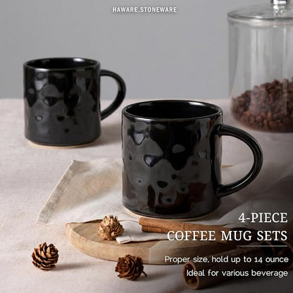 HaWare Coffee Mugs Set of 4, 14 Ounce, Matte Black | Stoneware Latte Cups - Image 3