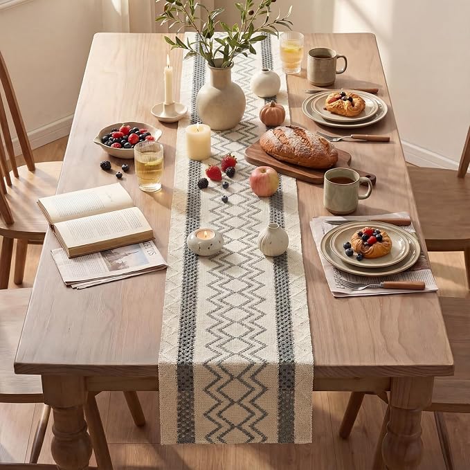 Artoid Mode Dark Grey Stripe Diamond Woven Table Runner 12x36 Inch | Holiday - Image 4