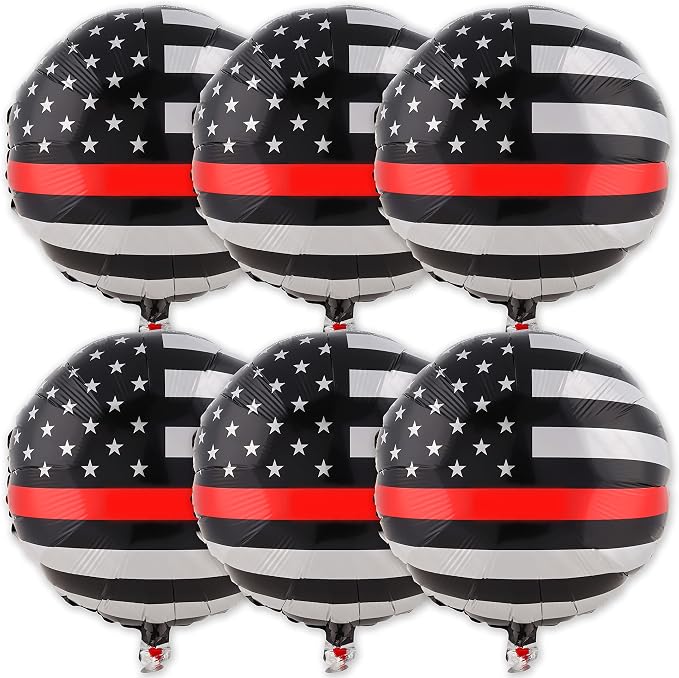 Thin Red Line Balloons-6 Pack-18 Inch-Firefighter EMT Mylar-Havercamp | Set of by Havercamp