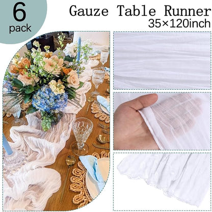 6 Pack White Cheesecloth Table Runner 35 x 120 Inch | Boho Gauze Fabric - Image 5