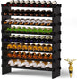 Wine Rack Freestanding Floor, Bamboo 8-Tier 69 Wine Bottle Holder Racks Countertop Cabinet Display, Wooden Stackable Modular Wine Storage Organizer Shelves for Kitchen Bar Cellar Dining Room Black