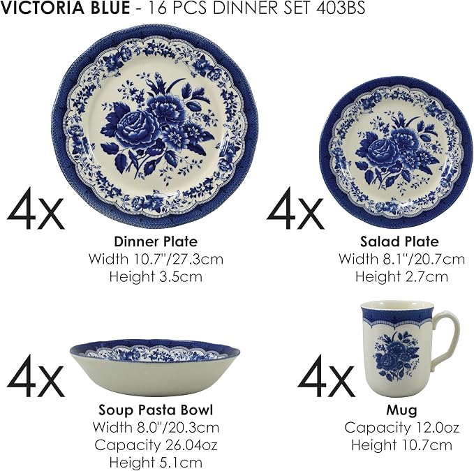 Tudor Royal 16-Piece Porcelain Round Dinnerware Set, Service - Image 2