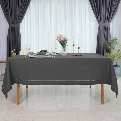D'Moksha Homes Charcoal Grey Linen Tablecloth for Rectangle Tables 60 x 144 Inch - 100% Pure Linen Grey Table Cloth - Classic Hemstitch, Machine Washable Dining Tablecloth for Spring, Easter