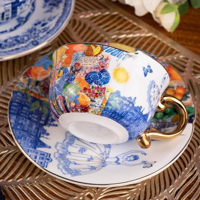 KAMMAK Tea Cups and Saucers Set of 2, Fine Bone China Coffee Cups, 584N | - Image 6