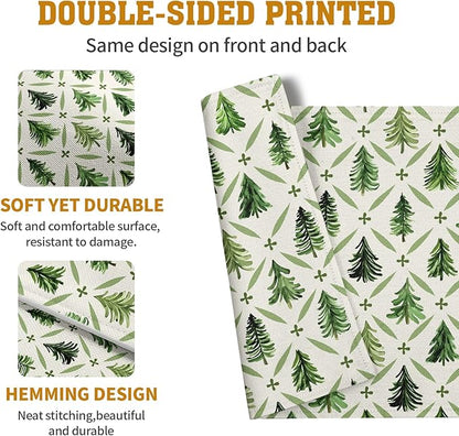 Sage Green Pine Tree Christmas Placemats Set of 4 Xmas Farmhouse Rustic Style Print Place Mat Seasonal Winter Holiday Linen Table Mats for Indoor Outdoor Kitchen Dining Party Decor