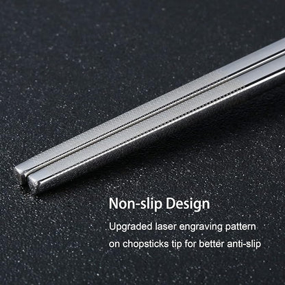 Titanium Plated Chopstick Stainless Steel Chopsticks Metal Chopsticks Reusable Dishwasher safe Premium Laser Engraved Chop Sticks for Eating 2 Pairs Gift Set Blue Silver