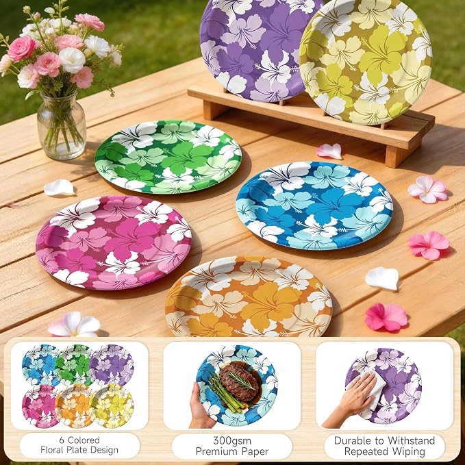 Hawaiian Luau Party Decorations, Tropical Hibiscus Tableware Set - Image 4