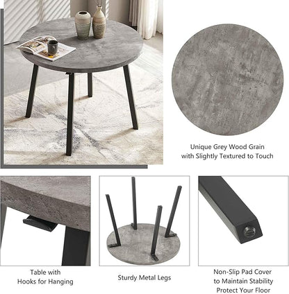 5 PCS Dining Room Table Set, Grey Kitchen Table with Hooks for Hanging, Thick MDF Tabletop, 4 Dark Green Velvet Living Room Chairs