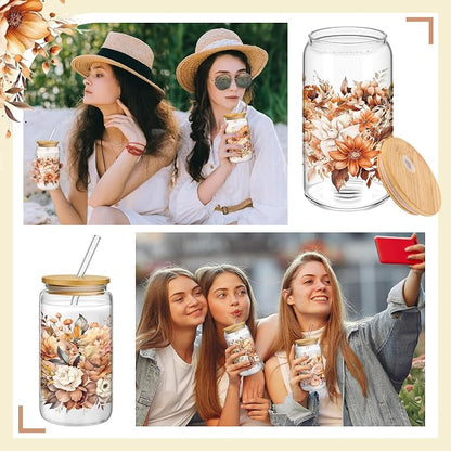 Mumufy 4 Pack Wildflower Glass Cups Gift Aesthetic Cute Glass Cup Tumbler - Image 7