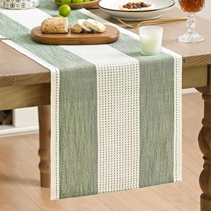Artoid Mode Sage Green Farmhouse Rustic Table Runner, Seasonal Macrame Fabric by ArtoidMode