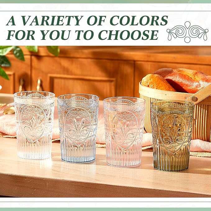 24 Pcs 16 oz Plastic Vintage Drinking Glasses Stemless Ribbed Highball Glasses - Image 7