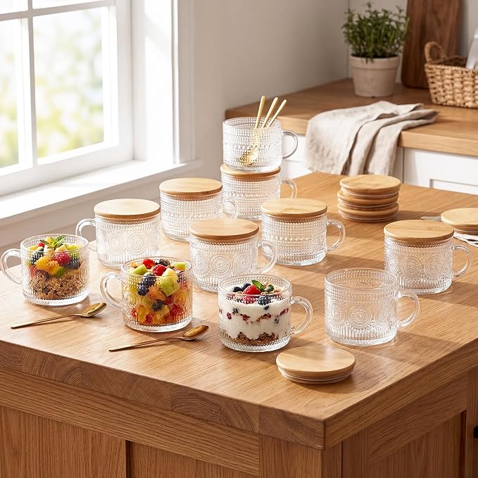 18 Pack Vintage Coffee Mugs Overnight Oats Glass Cup Containers 14 Oz Clear - Image 4